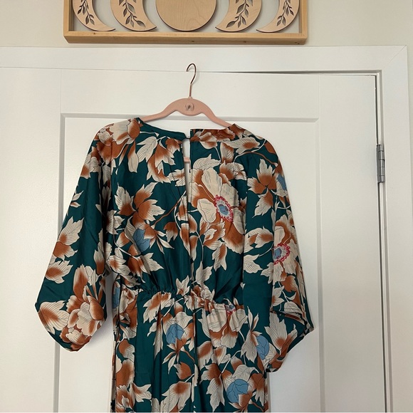 From Sunrise Teal Floral Print Bell Sleeve Wide-Leg Jumpsuit - Picture 11 of 13